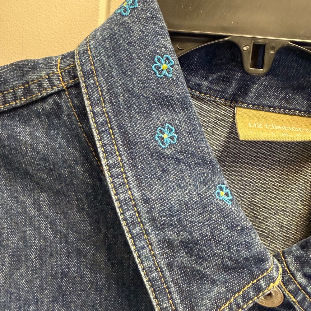 Vintage Liz Claiborne Denim Jacket Embroidered Flowers Sz X-Large New With Tags - Picture 10 of 14